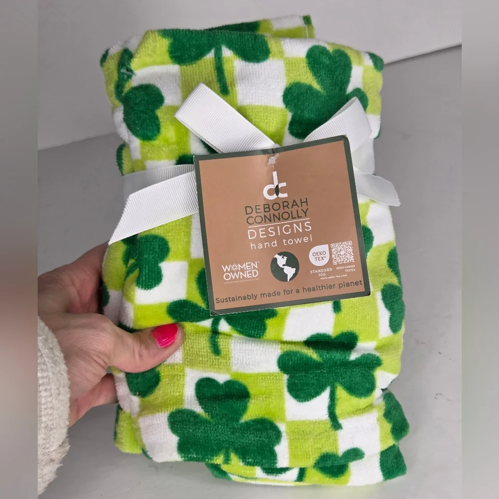 Deborah Connolly Designs Green Shamrock‎ Checkered Kitchen Hand Towels